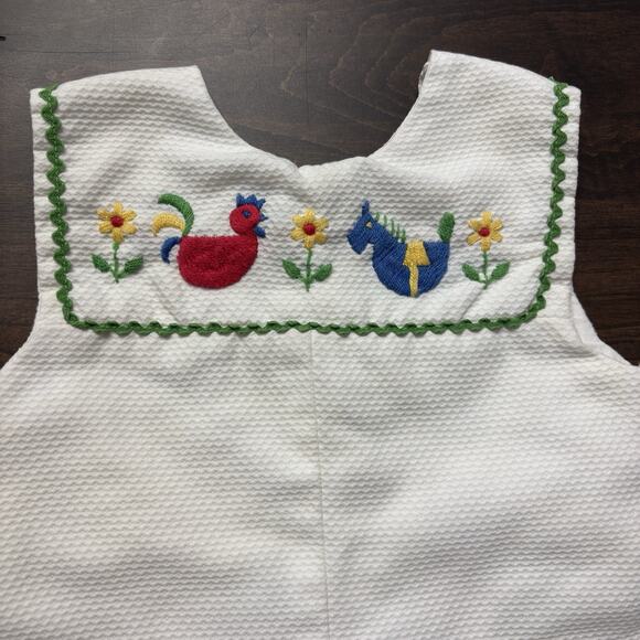Vtg Handmade Baby Shortall Romper Spring Easter Boy Ric Rac Cotton Sz 3 Month - Picture 2 of 9